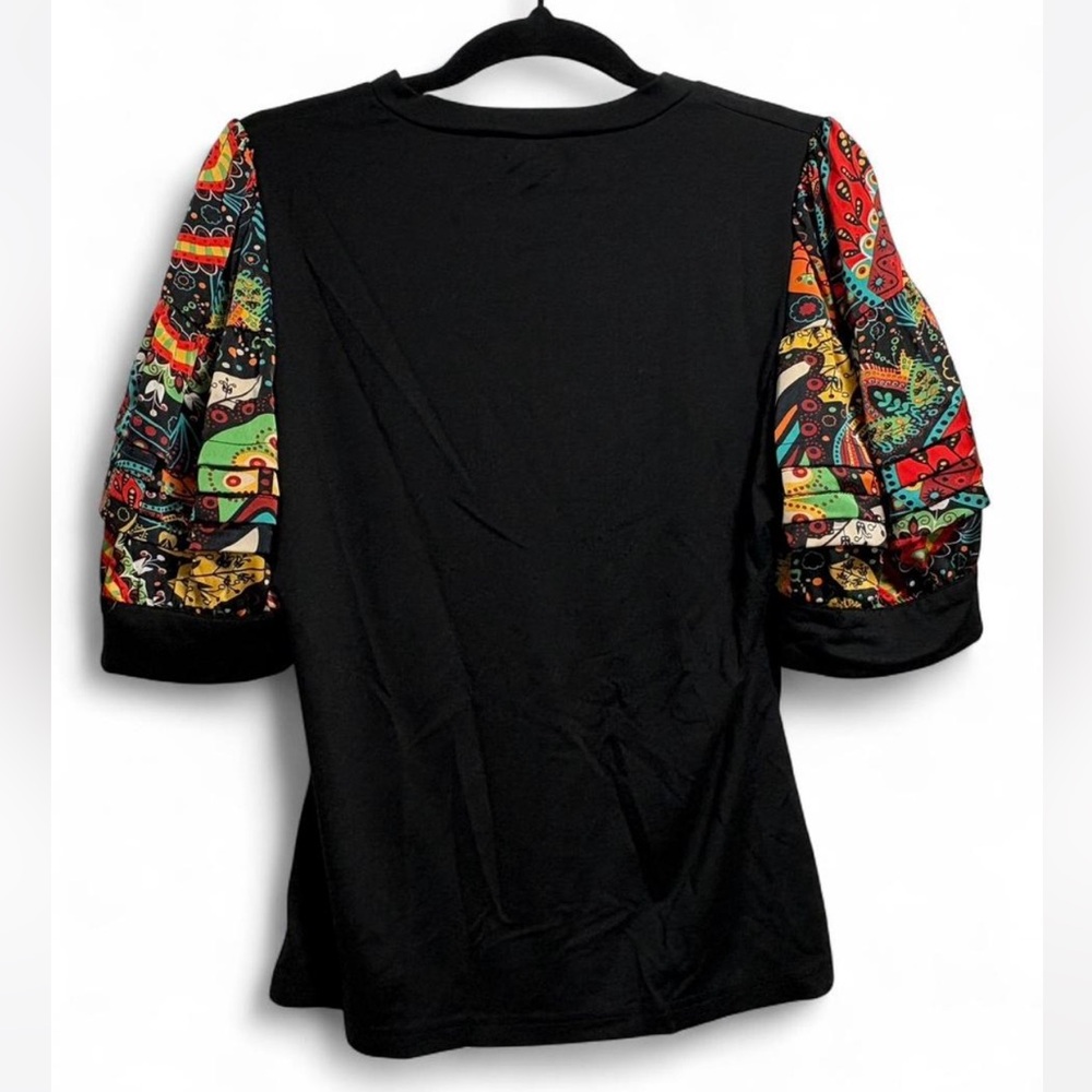 Gracia Black Top with Vibrant Multicolor Sleeves - Picture 2 of 3